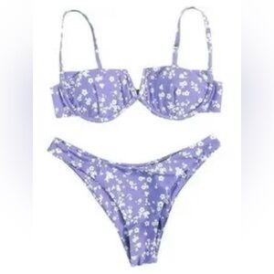 ZAFUL Sexy lavender floral delicate bikini set high cut cheeky bottom New Size L